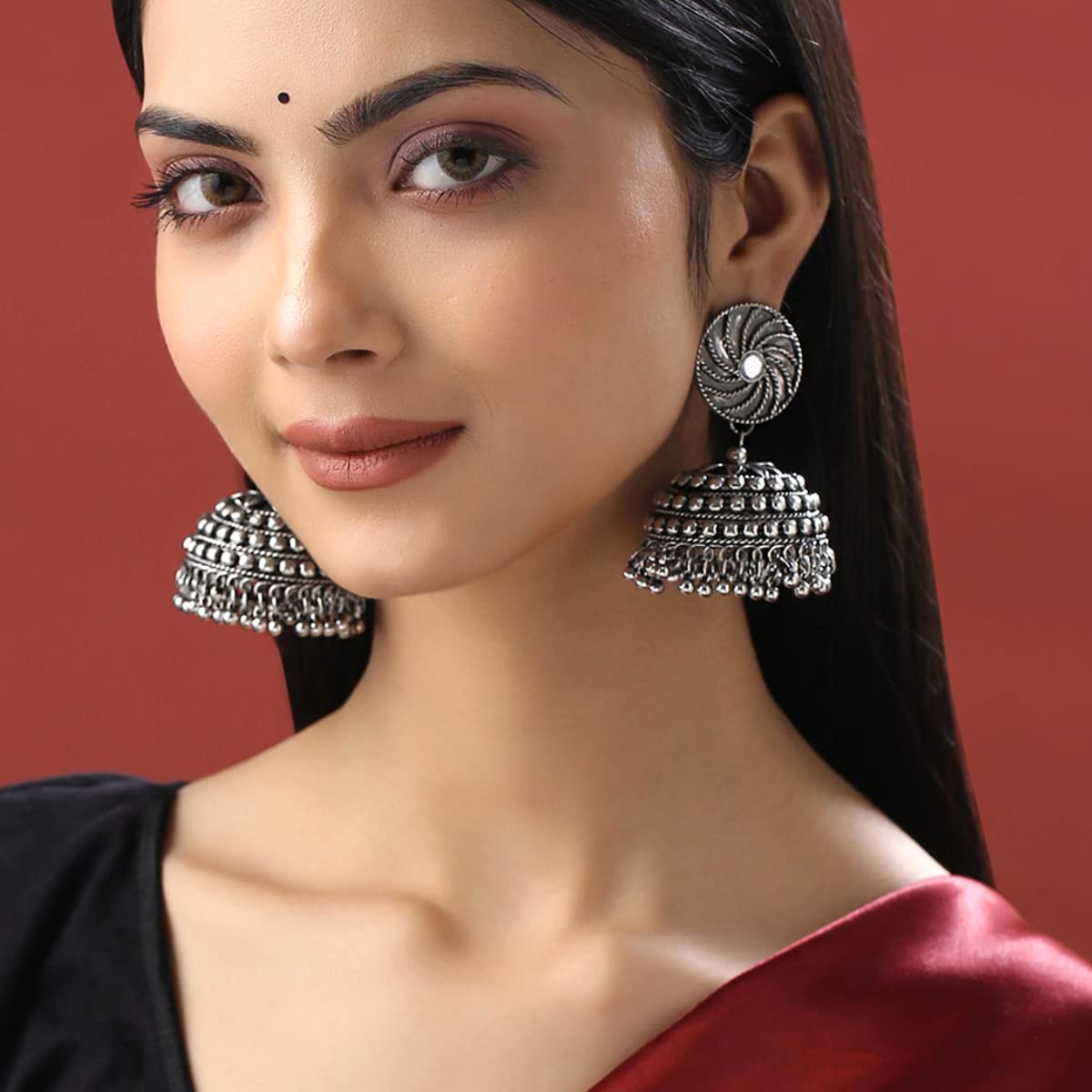 Ethnic Leaf theme Silver Oxidized Indian Trendy Jhumka Earrings –  AryaFashions